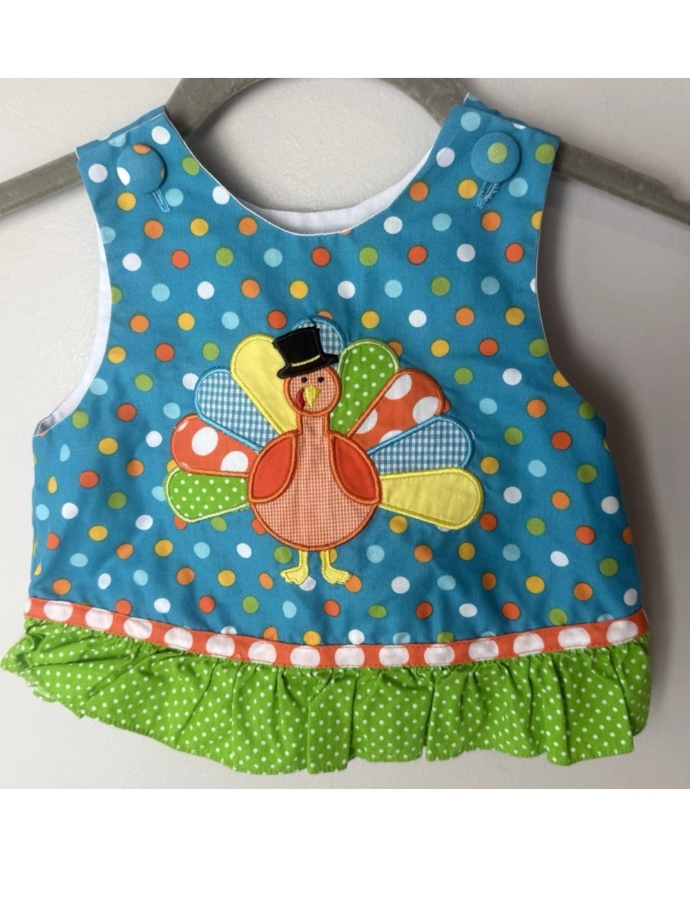 Claire & Charlie Baby Girl Dress Size 3M Turkey Applique Ruffle Colorful Cotton